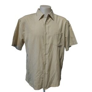 MB Studio Shirt Mens XL Tan Grid Short Sleeve Button Down Casual Norm Core XL/XG
